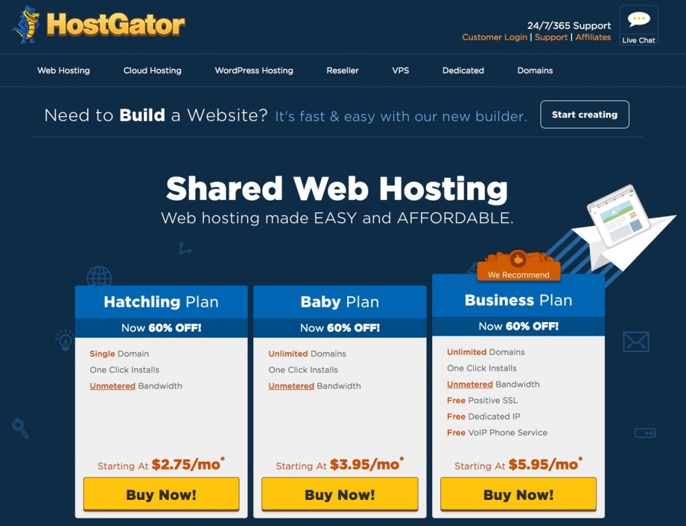 Hostgator web hosting plans